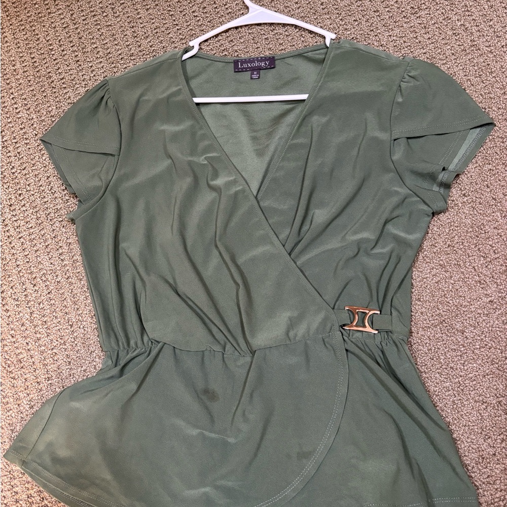 Luxology Green Cap Sleeve Wrap Blouse